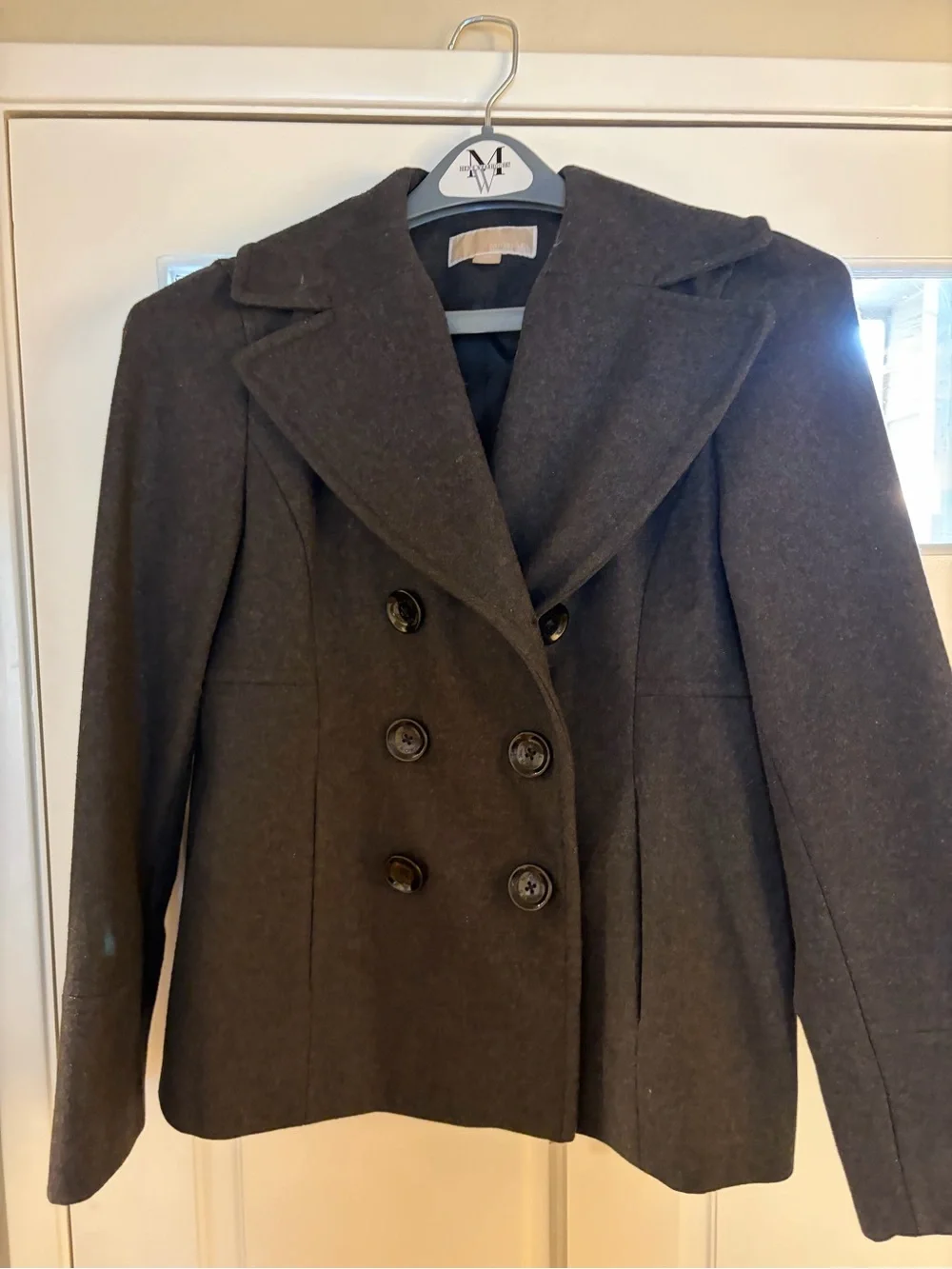 Michael Kors Dark Gray Double-Breasted Wool Peacoat